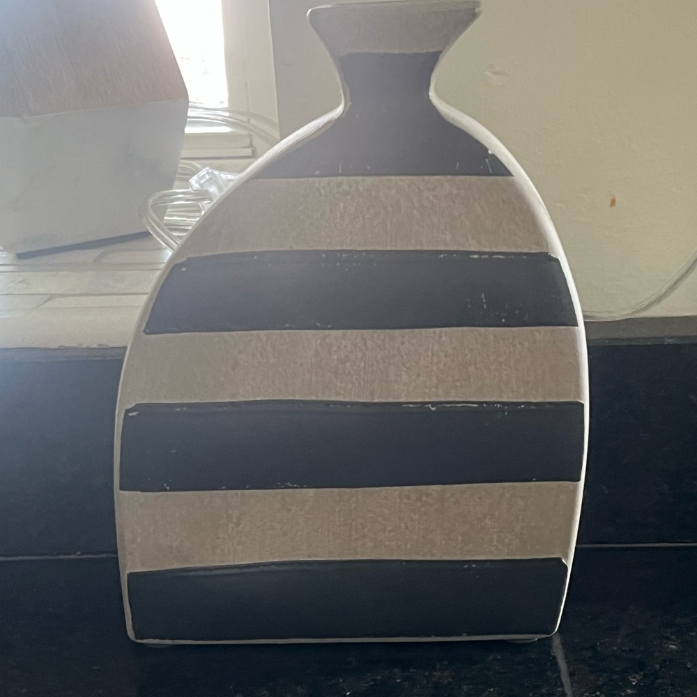 Striped Black and Gray Terra Cotta Vase